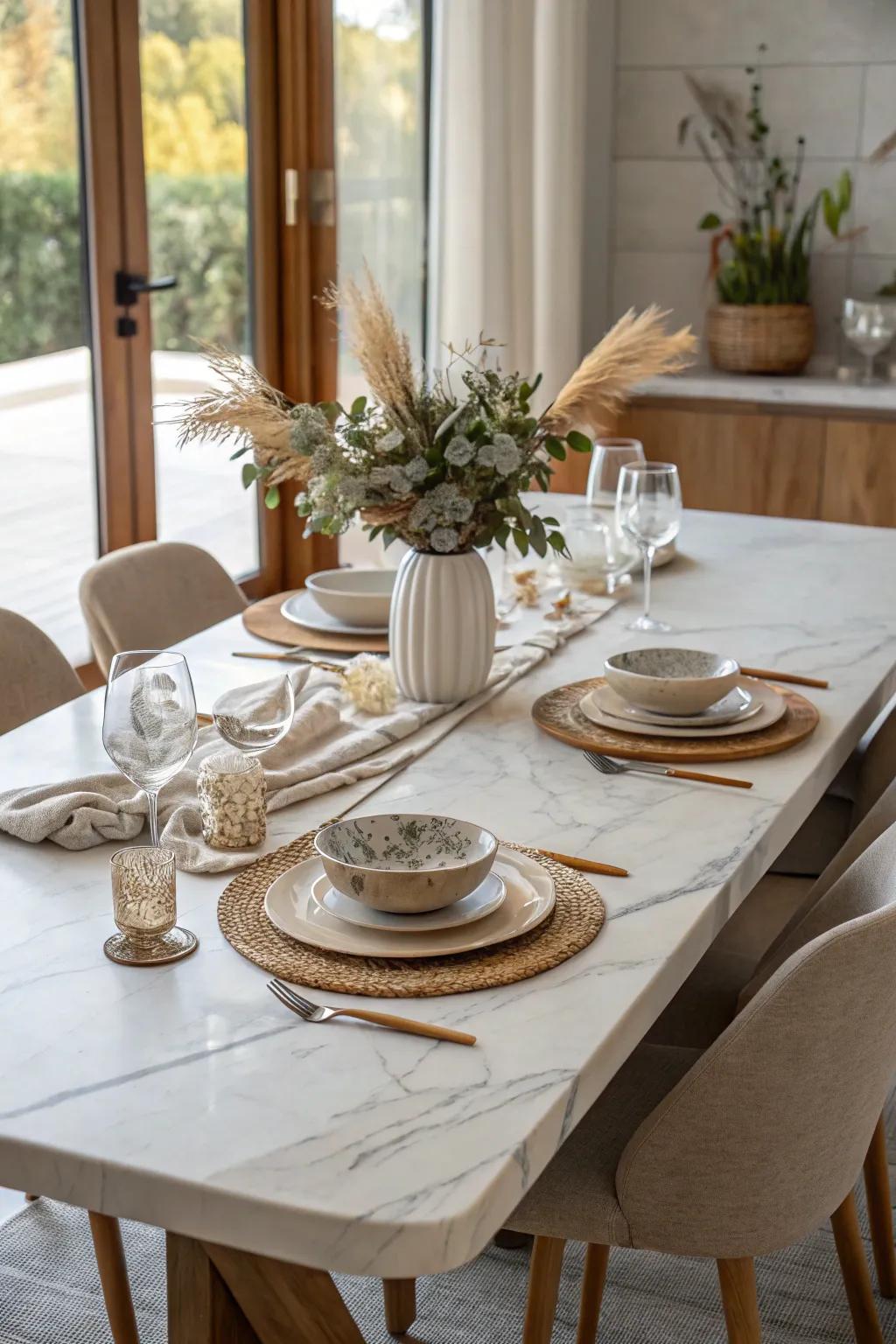 Turn every meal into an occasion with a well-styled table setting on your marble dining table. 🍽️ #TableStyling #DiningRoom