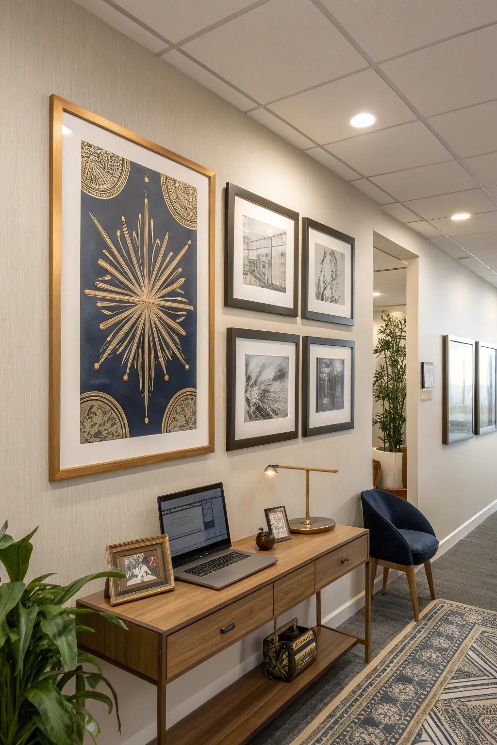 Gallery walls aren't just for living rooms! Showcase your personality with a curated selection of artwork. 🎨 #ArtLovers #OfficeInspiration