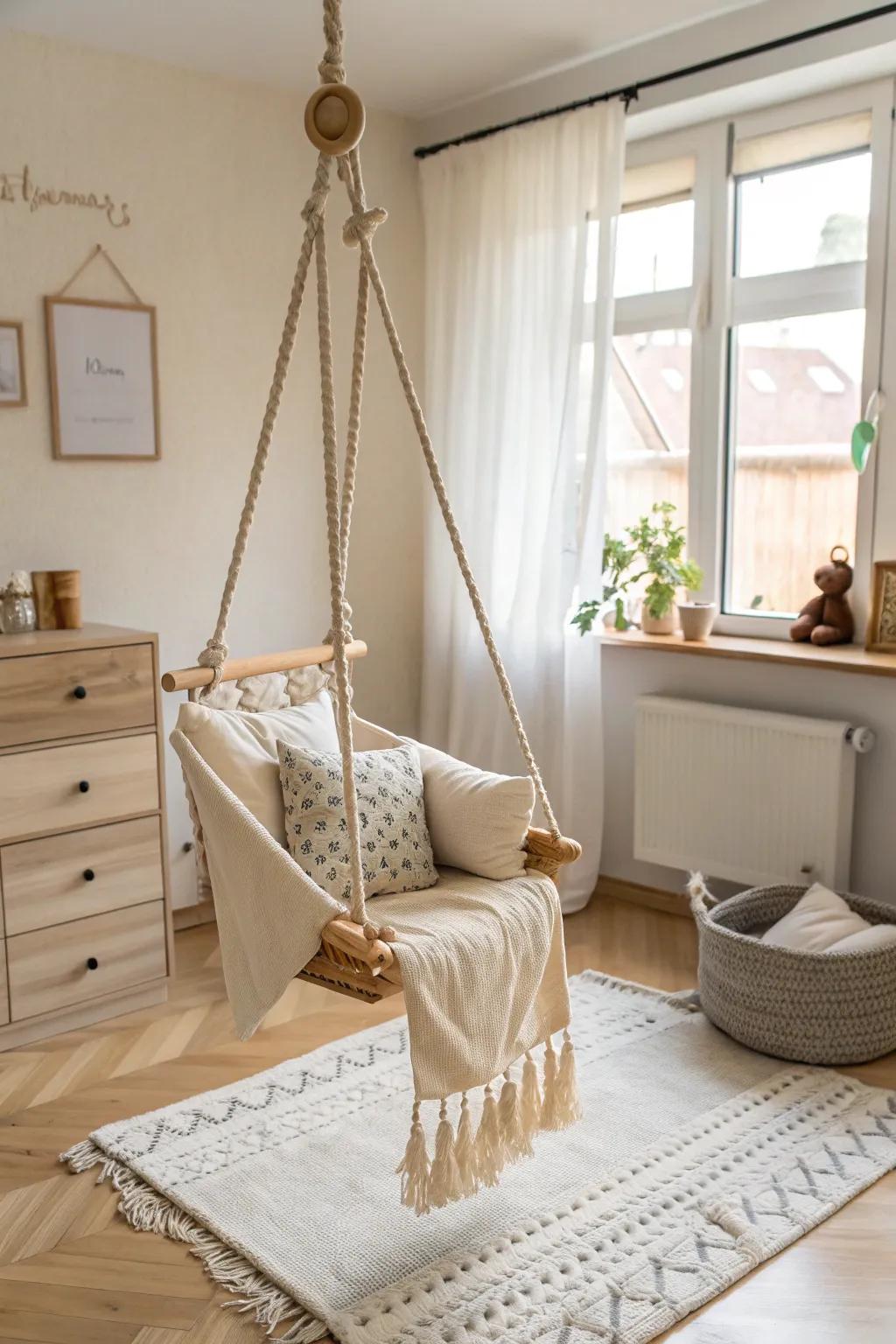 Let your child's imagination soar with a playful swing chair. #SwingIntoFun #PlayroomDesign 🌈