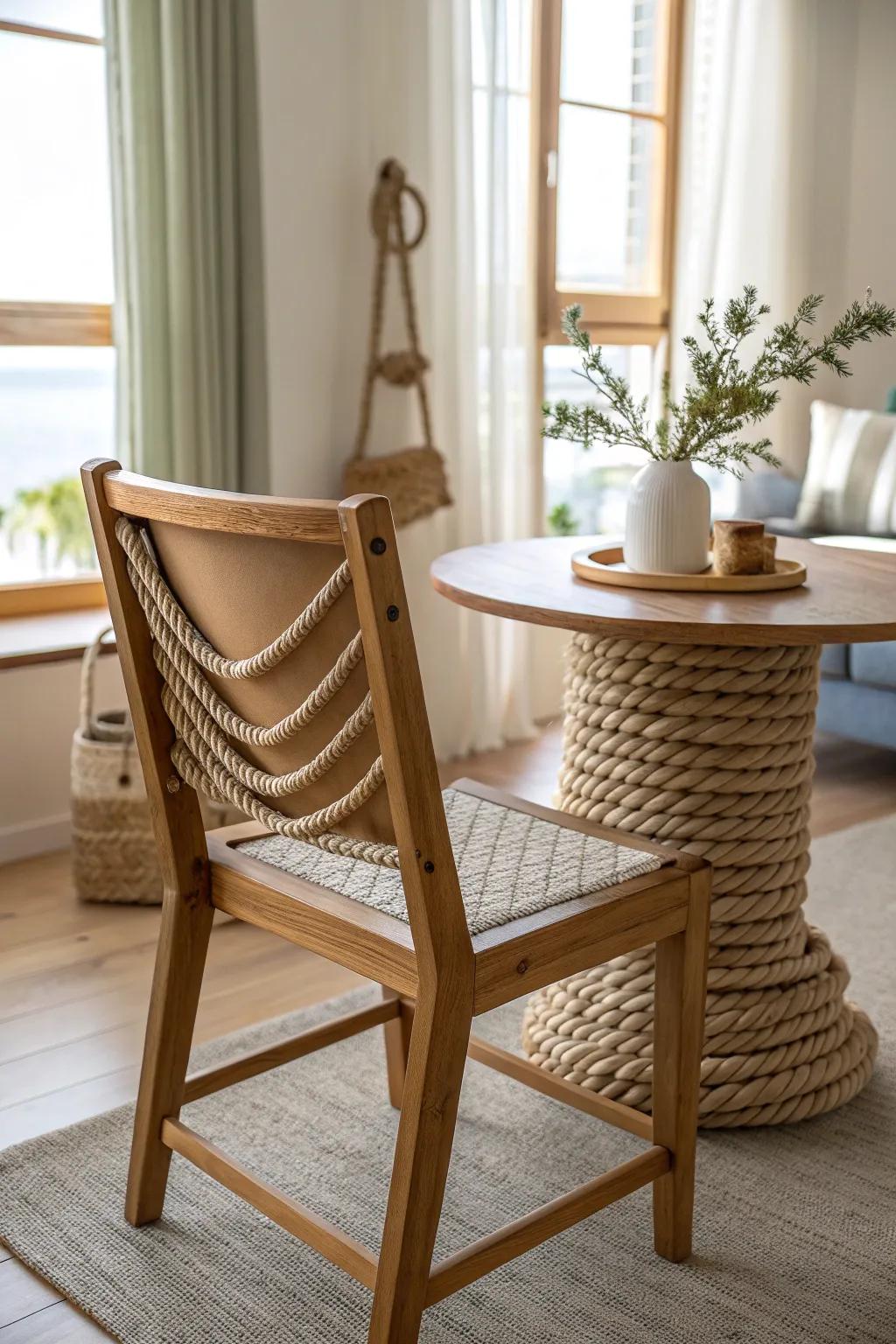 Add dimension to your furniture with rope accents for a chic update. 🌿✨ #FurnitureMakeover #HomeDecor