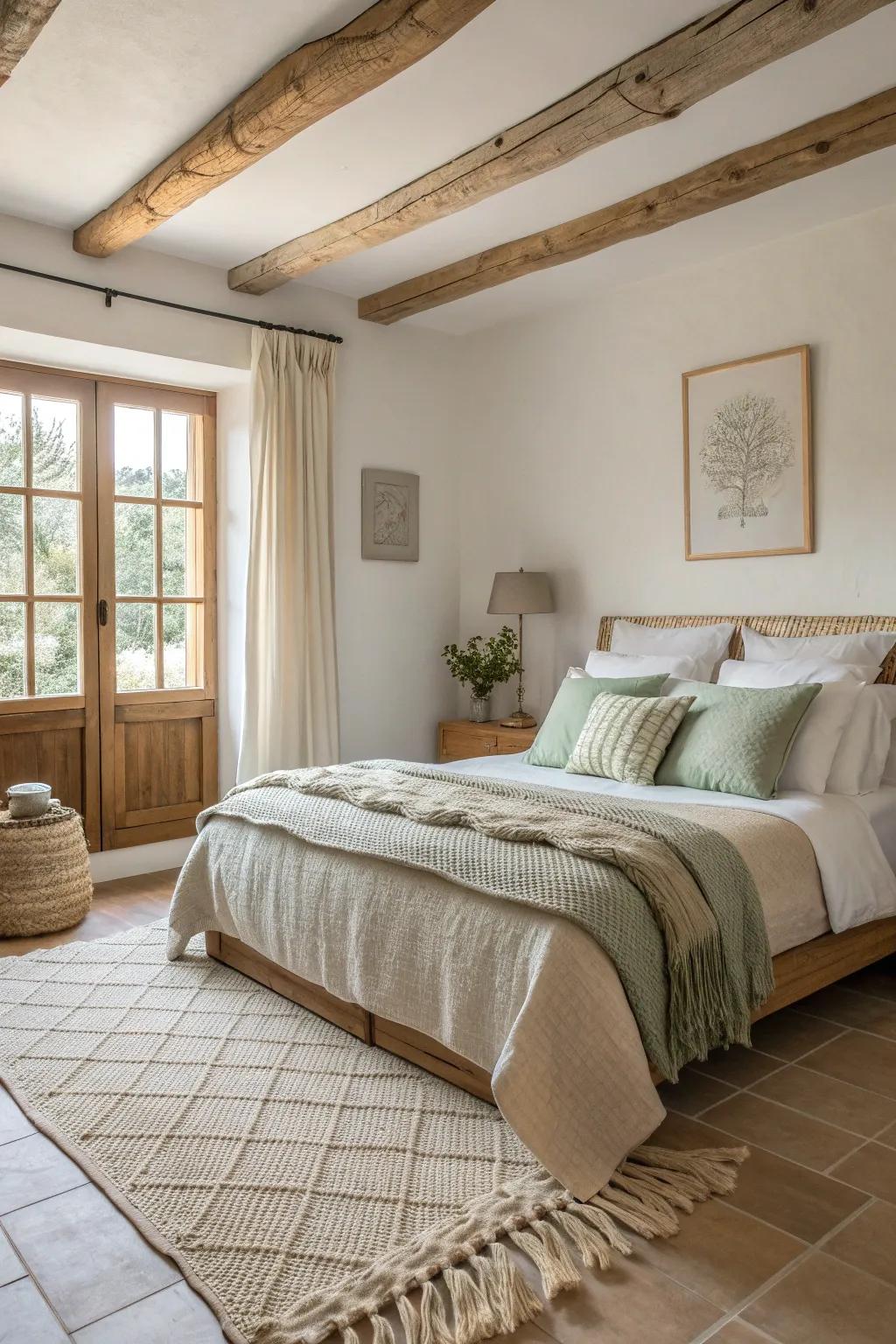 Mixing textures enhances the tactile and cozy feel of your bedroom. 🌿 #HomeDecor #RusticChic