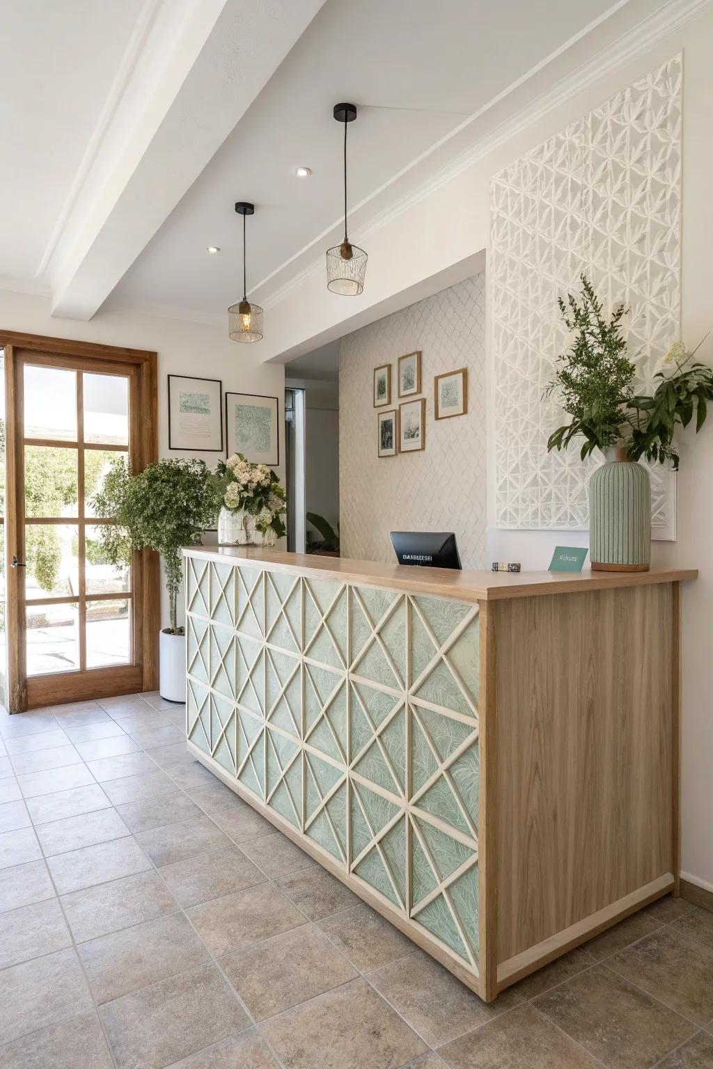 Bring a touch of modern elegance to your reception area with sleek, geometric designs. 🖤✨ #ModernDesign #HomeDecor #InteriorInspiration