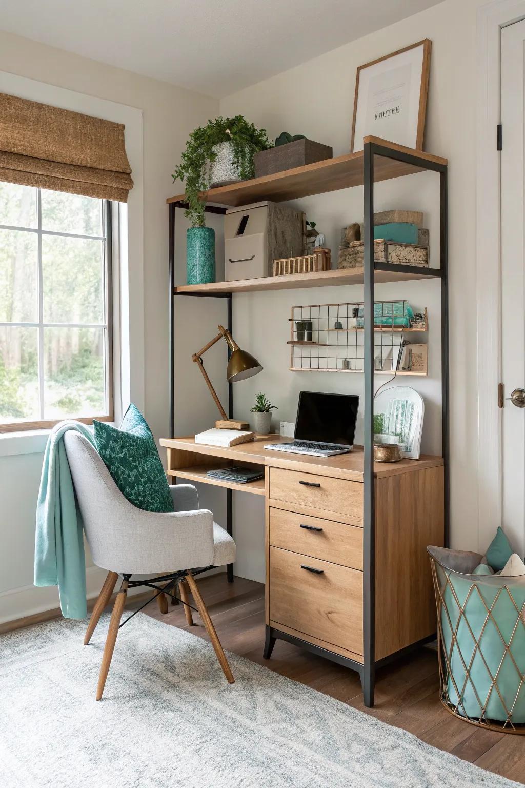 Compact desks offer clever storage solutions for maximizing small spaces.