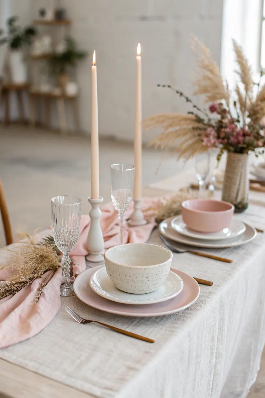 Create a serene dining experience with minimalist table settings.