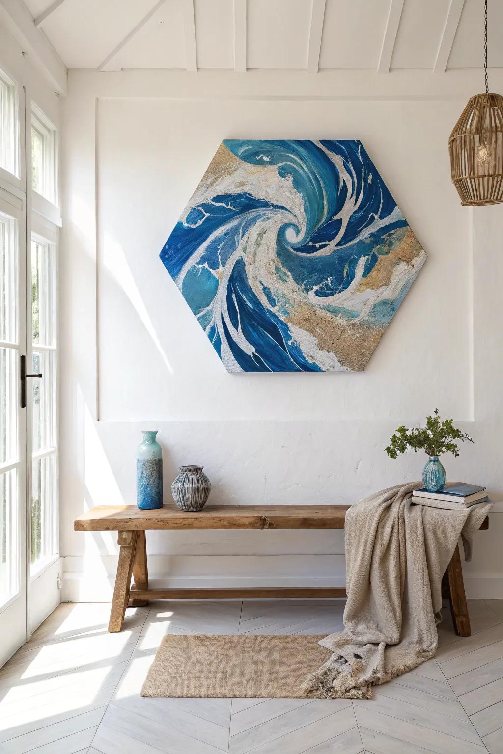 Dive into abstract art with hexagon canvases that stir the soul and spark creativity.