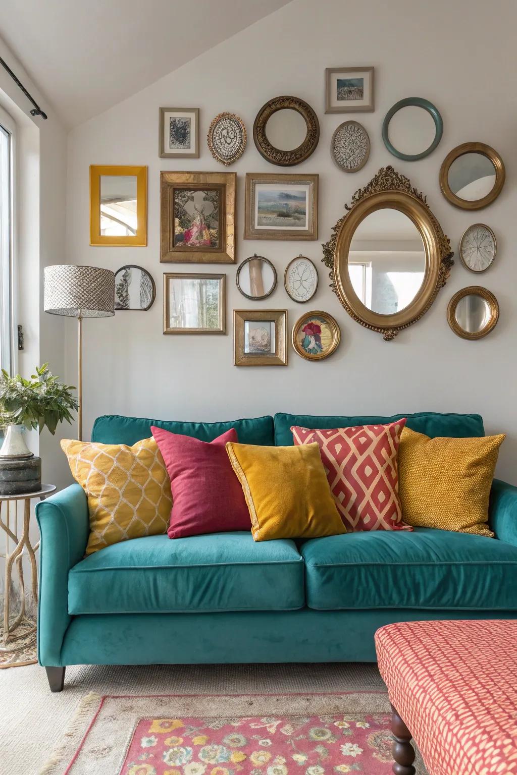 Reflect your personality with a gallery of mirrors that adds depth and dimension.