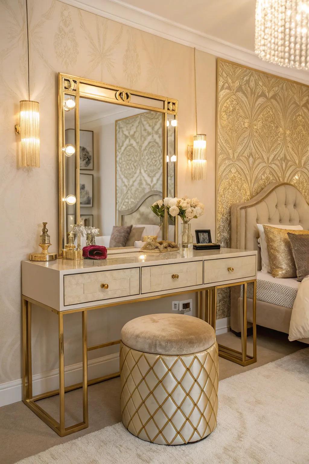 Get ready in style with a mirrored vanity that exudes luxury and functionality.