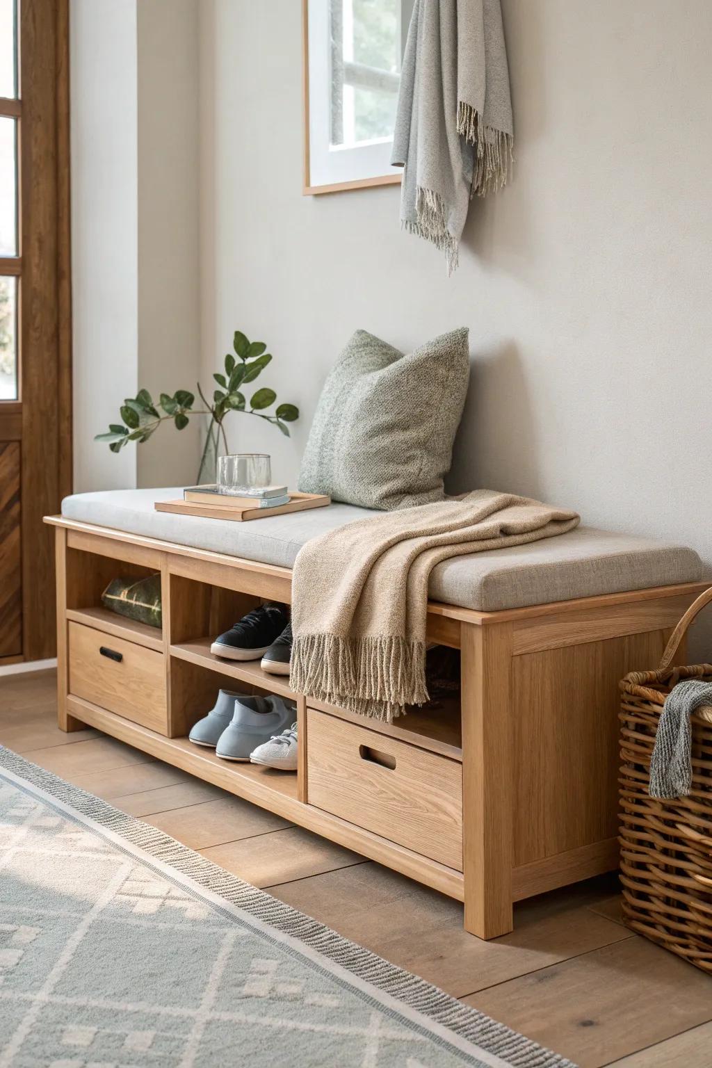 A bench with hidden storage offers the perfect blend of comfort and functionality.