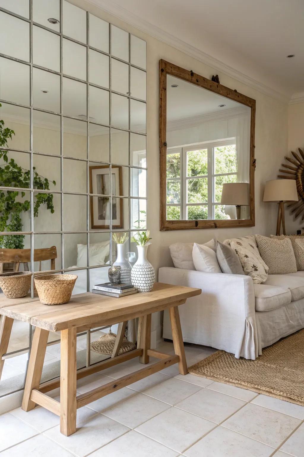 Reflective decor elements bring light and elegance to any setting.