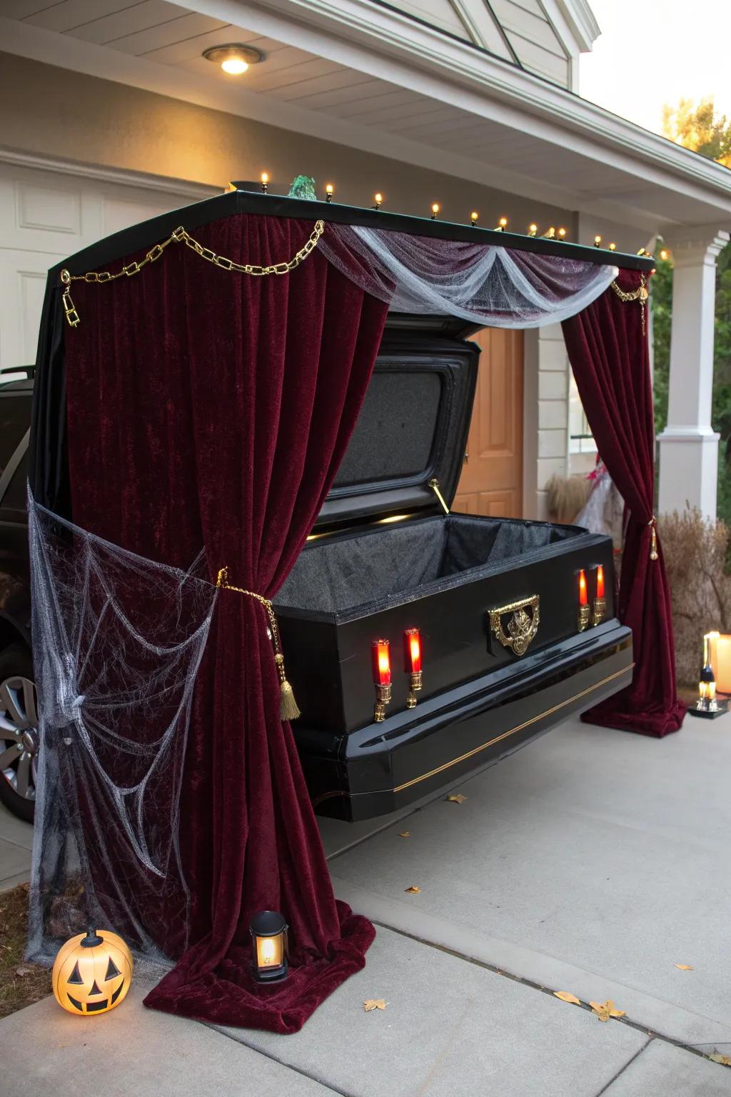 Capture the hypnotic stare of a vampire with glowing eyes that add an unsettling yet captivating element to your trunk.