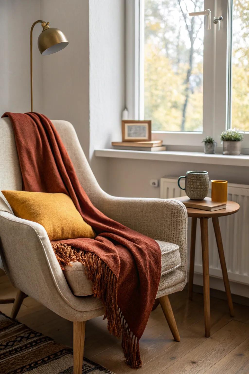 Warm textiles add a touch of comfort to any space. #CozyVibes #WarmDecor