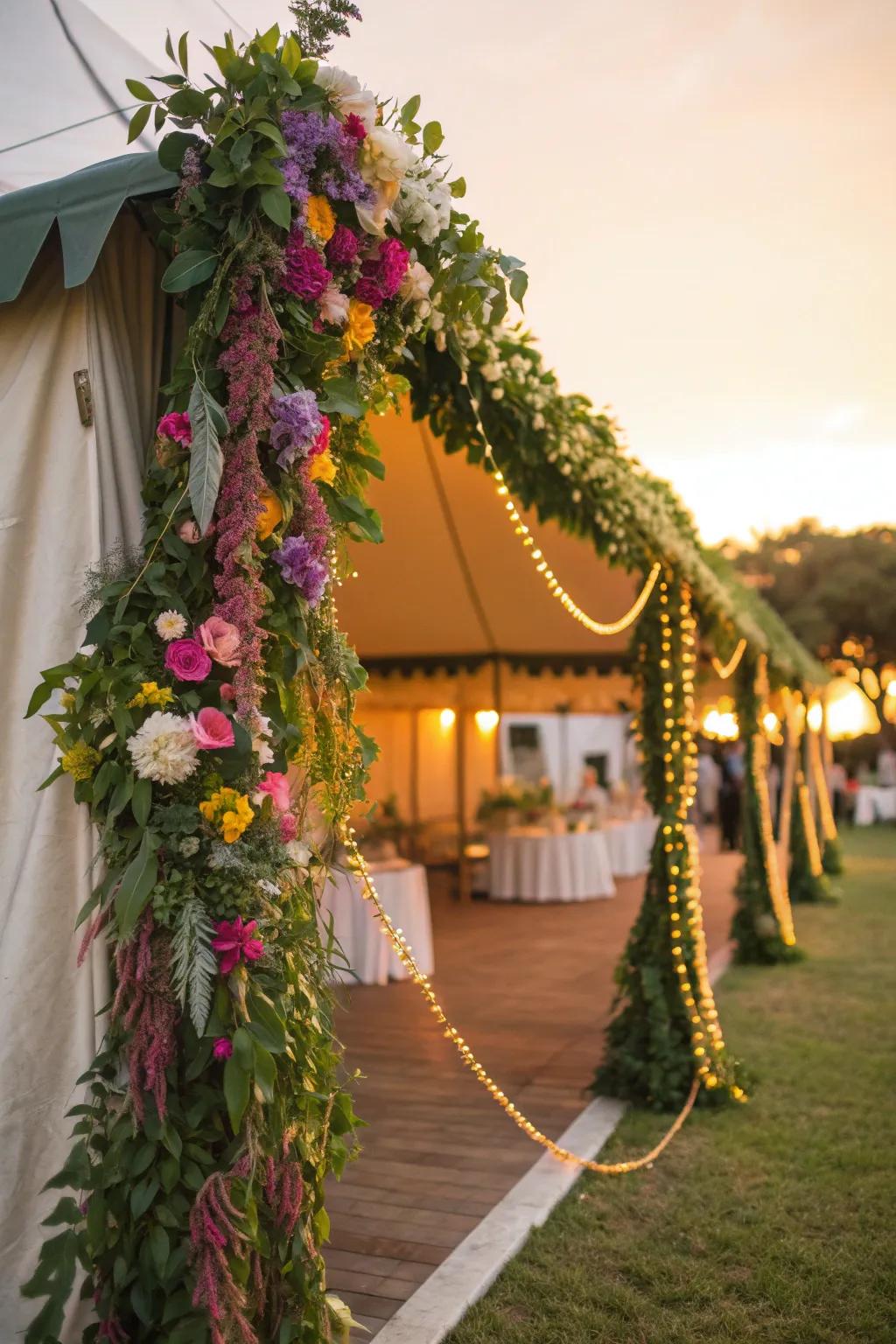 Bring the beauty of nature inside with lush floral garlands. 🌿 #FloralDecor #GardenParty