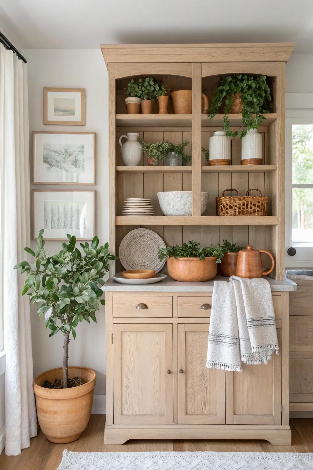 Personalize your kitchen hutch with decorative flair that reflects your style.