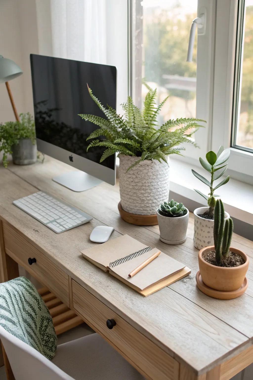 Bring the outside in with greenery that adds life and tranquility to your workspace.