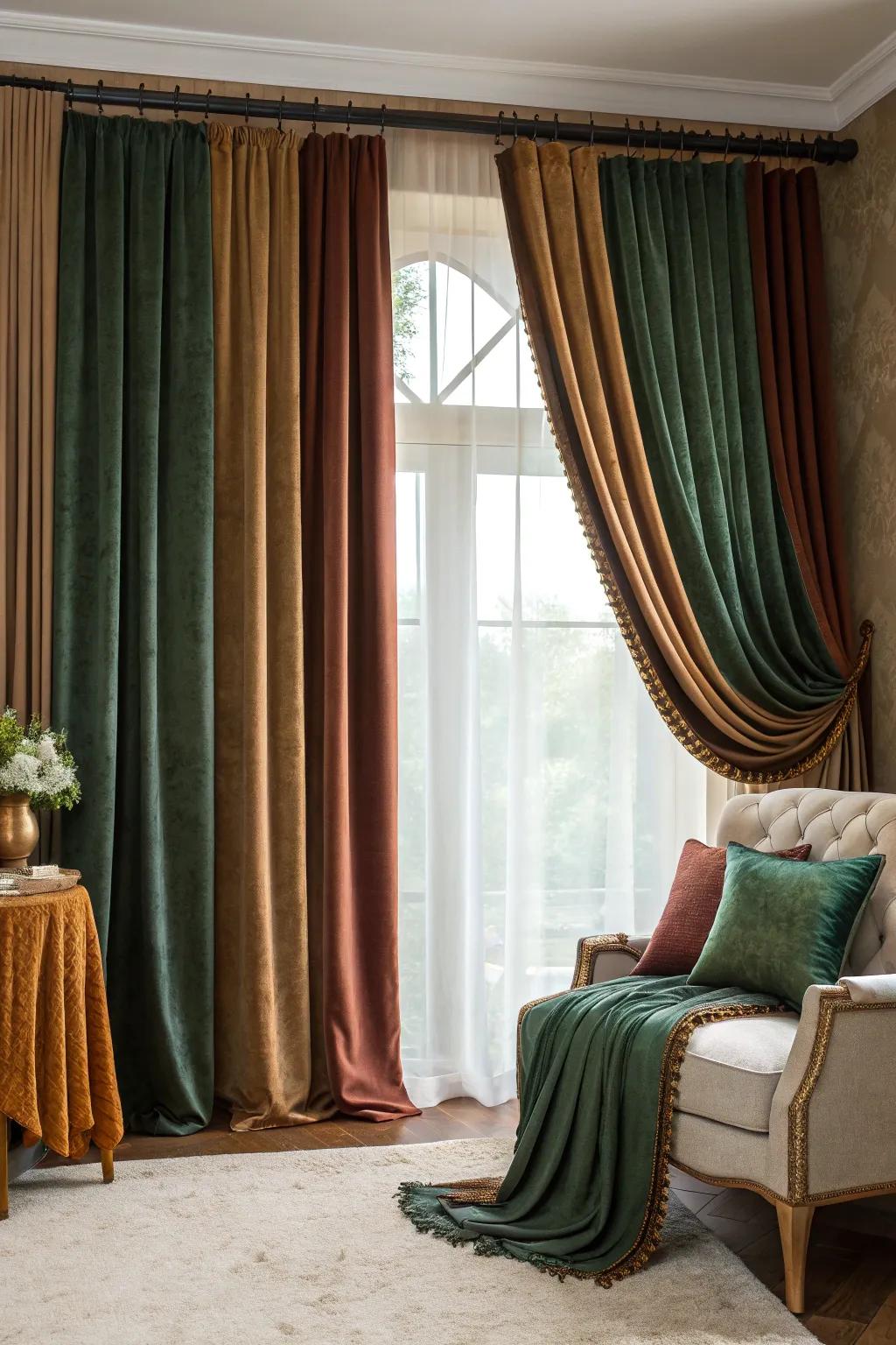 Create depth and style with layered drapes that offer dimension and versatility.