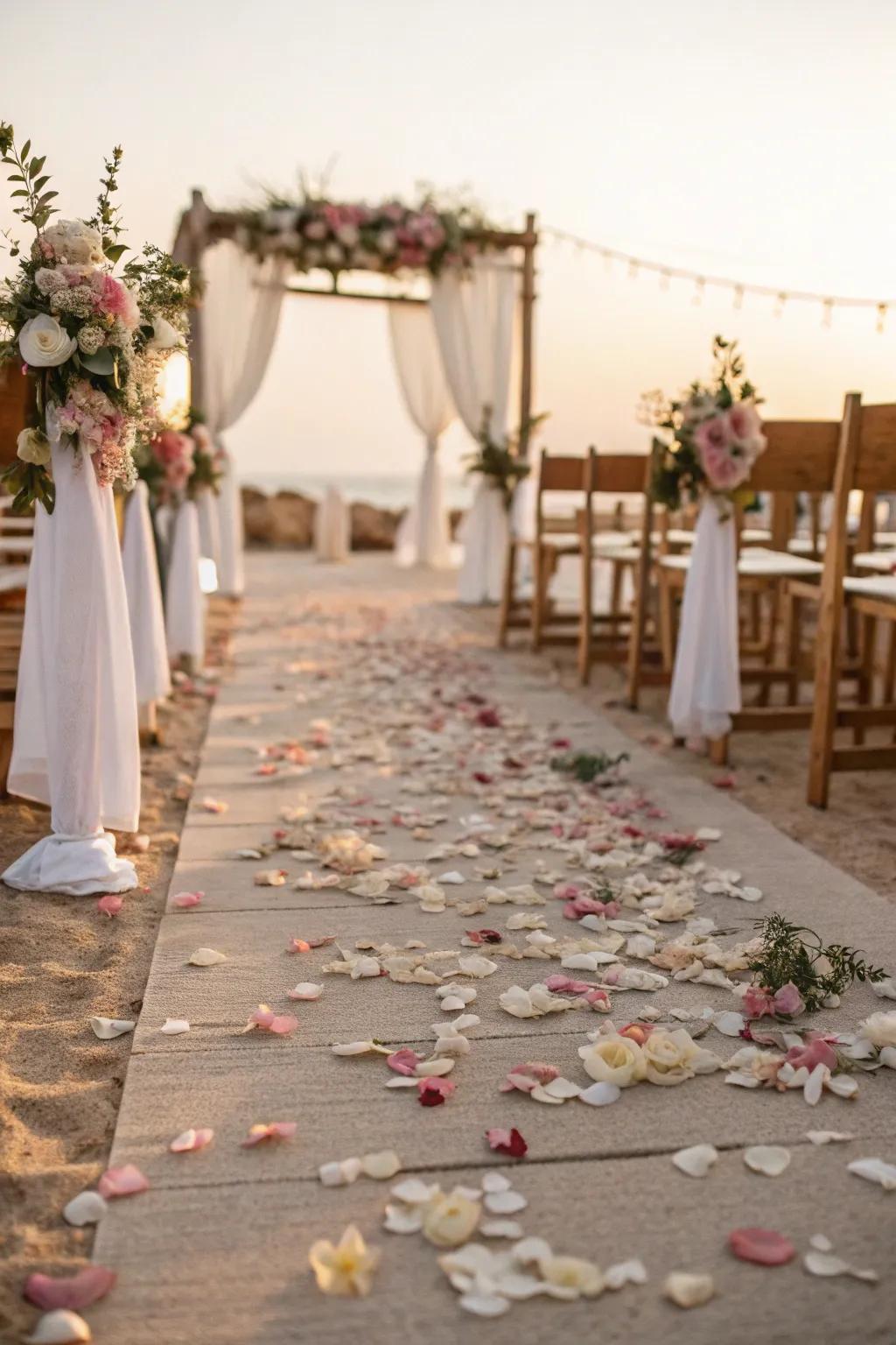A petal-lined aisle adds a soft, romantic touch to your ceremony.