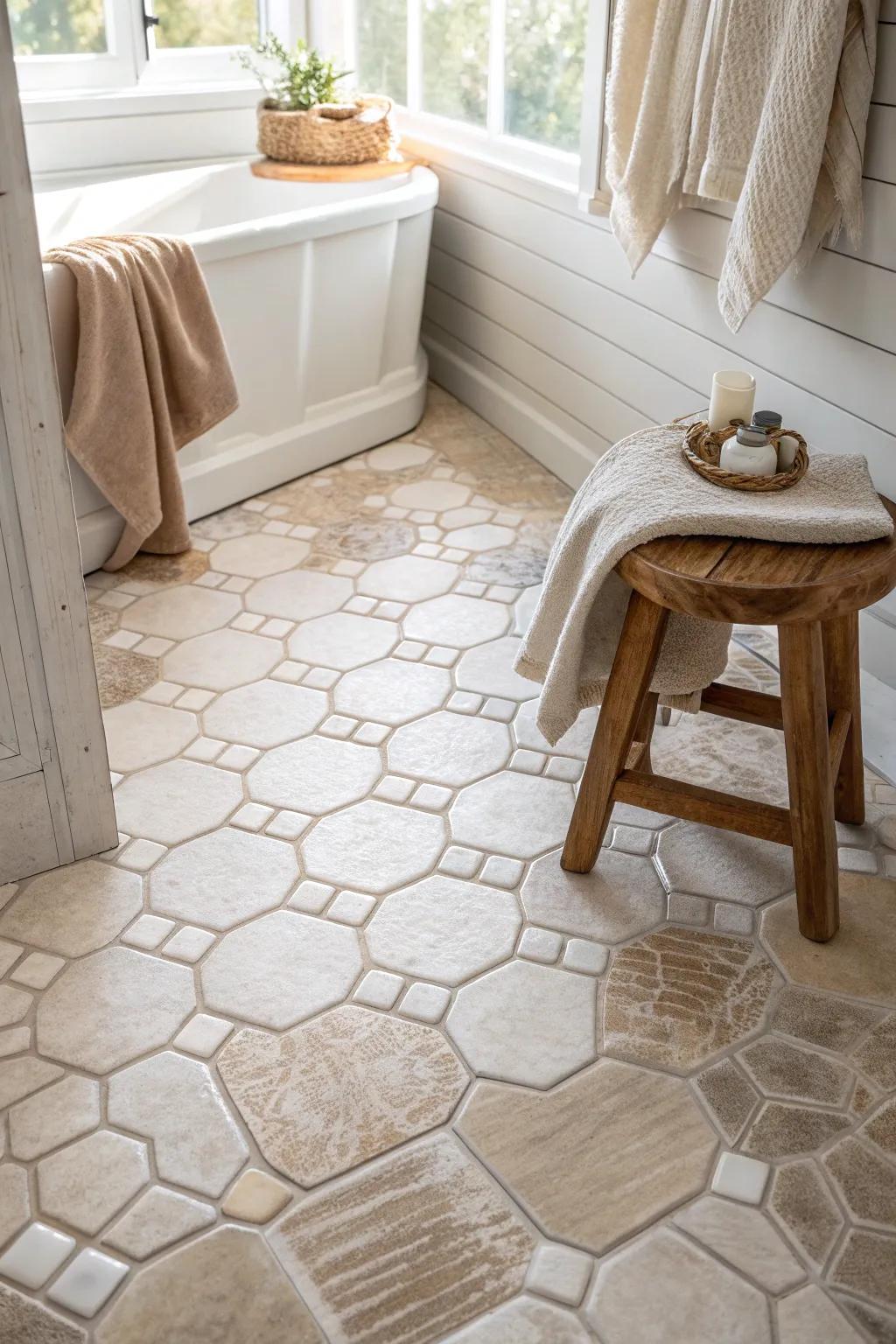 Add vintage charm with hexagonal tiles that bring a touch of nostalgia to your space.