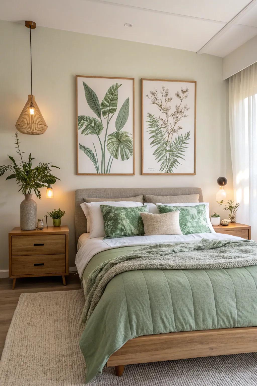 Botanical art brings a fresh, natural vibe to your green sanctuary.