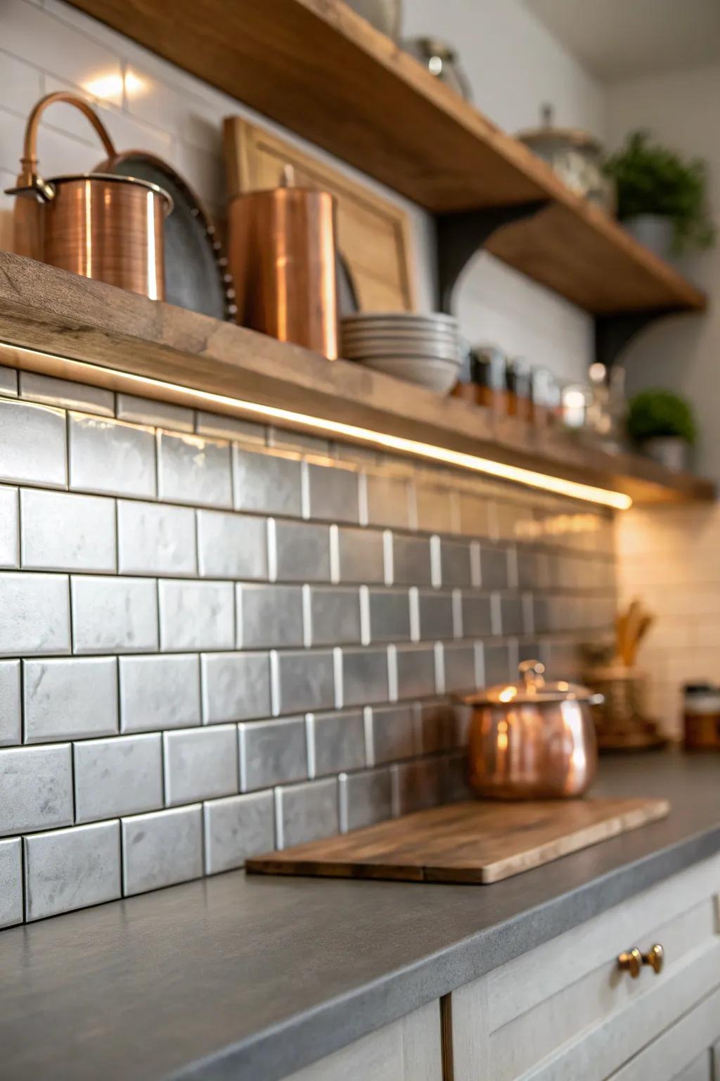 Achieve industrial chic with sleek metal backsplash tiles that offer a modern edge.