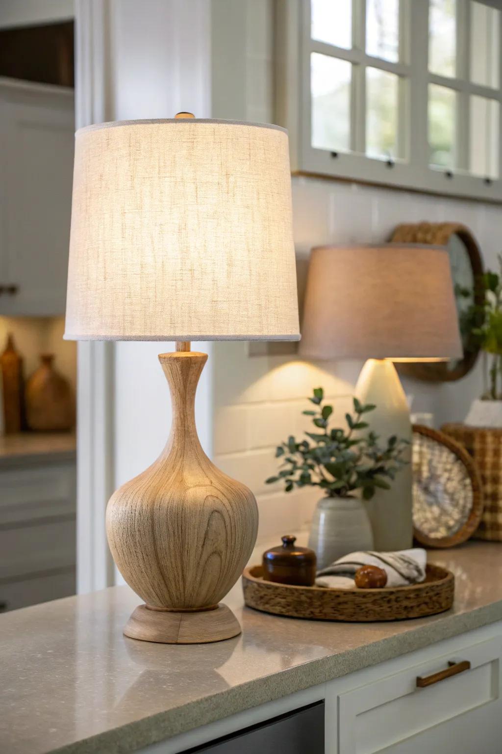 Achieve sleek sophistication with a minimalist lamp that enhances your modern kitchen.