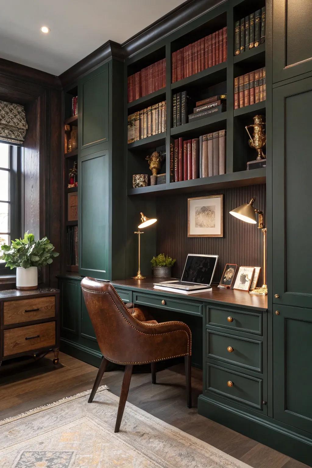 Blend productivity with passion by merging your home office with a library wall, creating a space where ideas come to life.