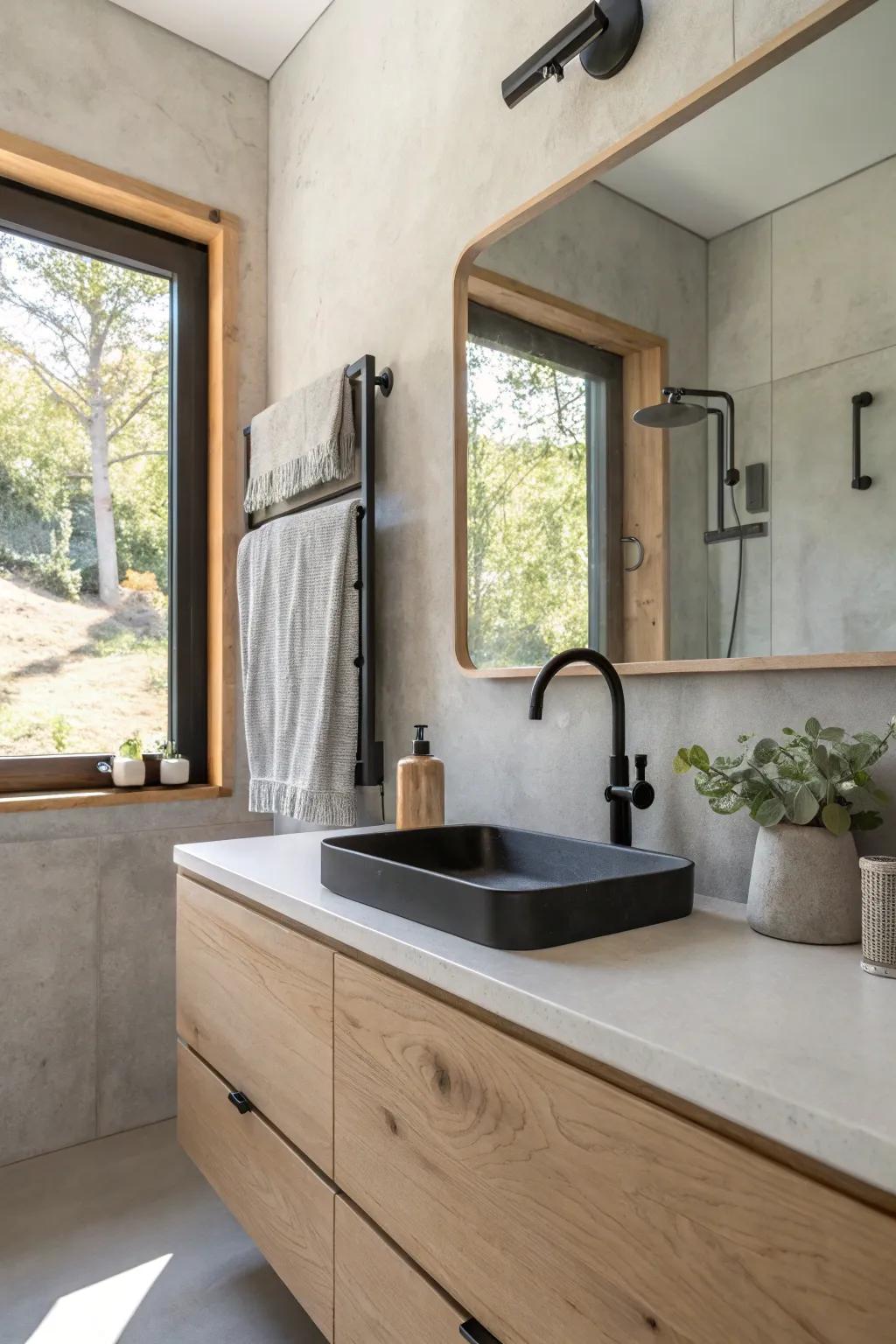 Elevate your bathroom's style with minimalist fixtures that highlight sleek microcement finishes.