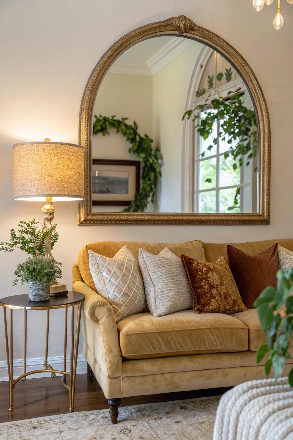 Introduce elegance and height with an arched mirror that complements your space.