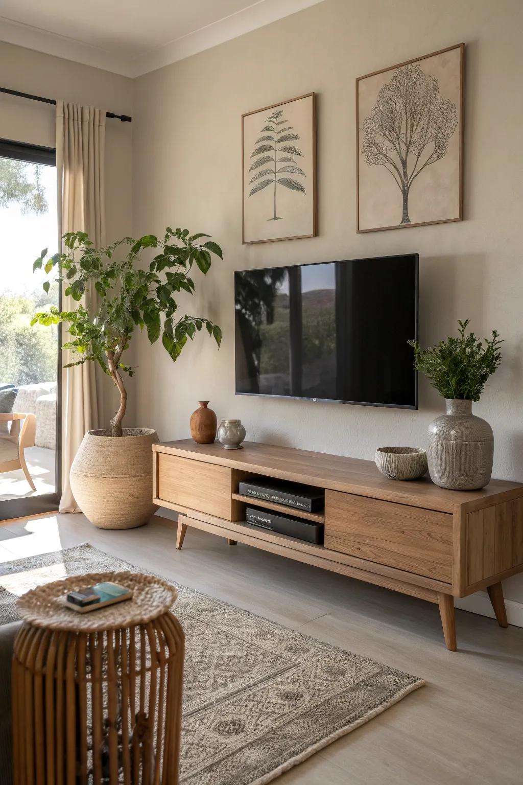 Subtle decor enhances the beauty of your TV room, making it uniquely yours.