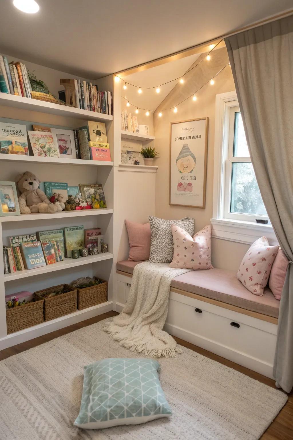 Turn a corner into a magical retreat with a cozy reading nook. #ReadingCorner #CozySpaces 📚