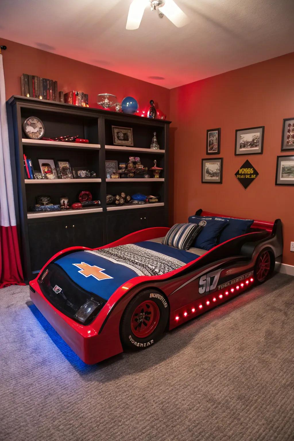 Create a vibrant atmosphere with bold race-inspired colors.