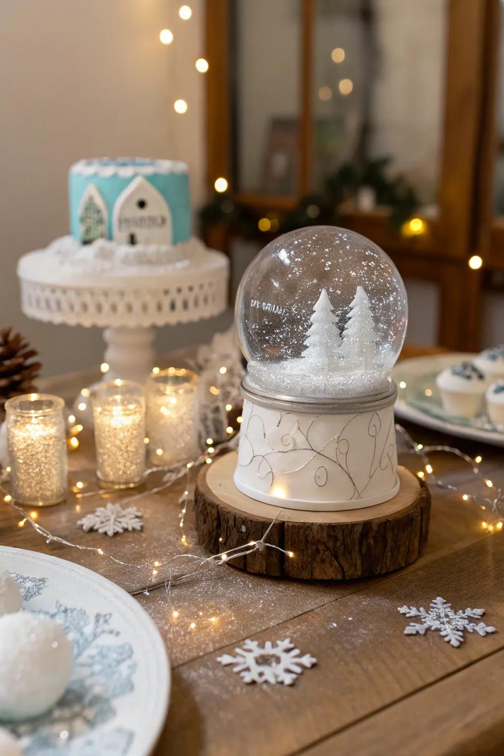 Add whimsy to your tablescape with enchanting snow globe centerpieces.