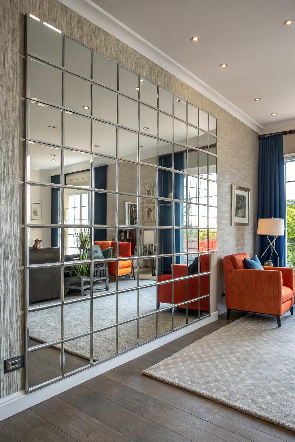 Framed mirror panels add a touch of tradition to modern spaces.