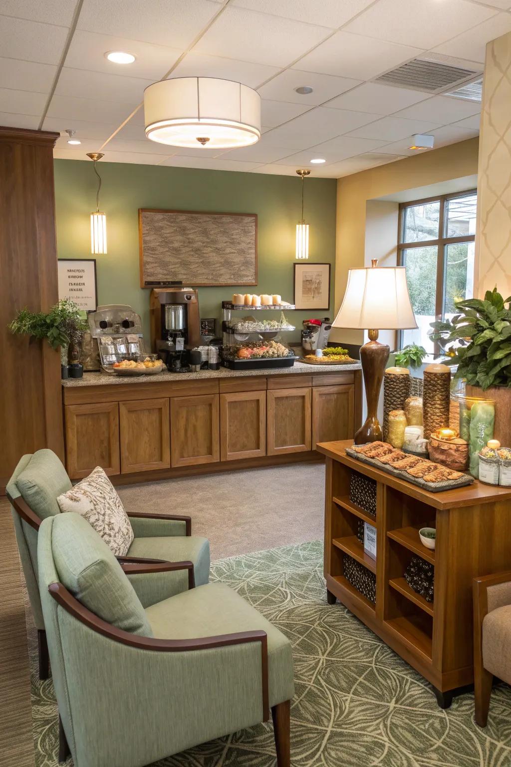 Fuel creativity with a dedicated coffee station and snack area ☕ #CoffeeTime #OfficeDesign