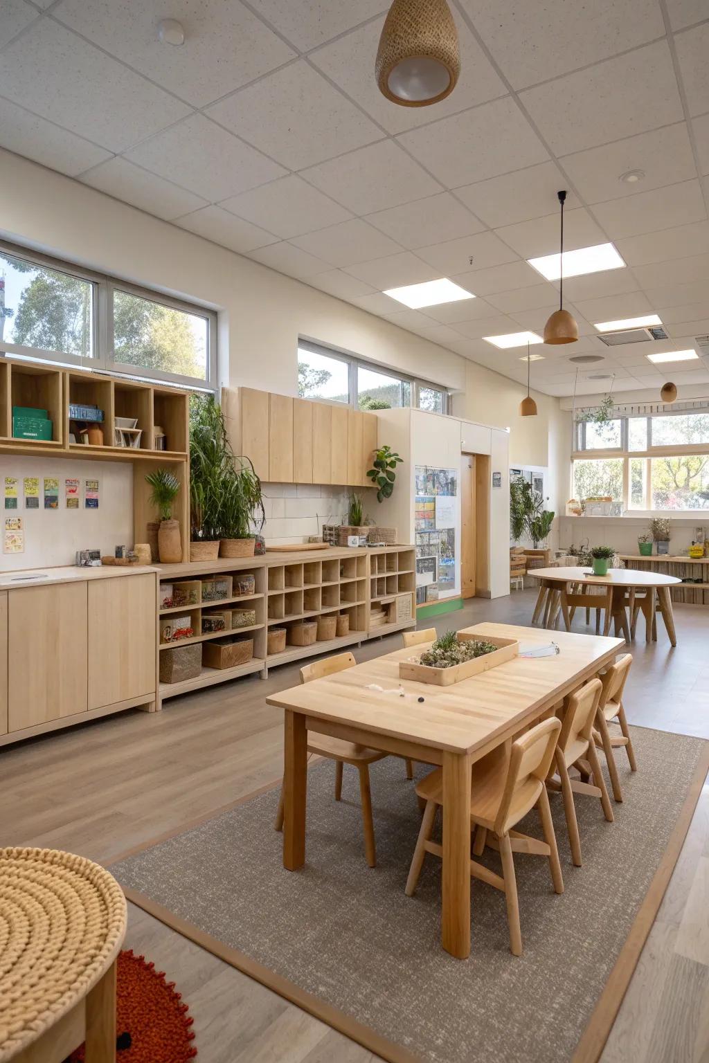 A thoughtfully organized layout enhances both productivity and relaxation in the staff room.