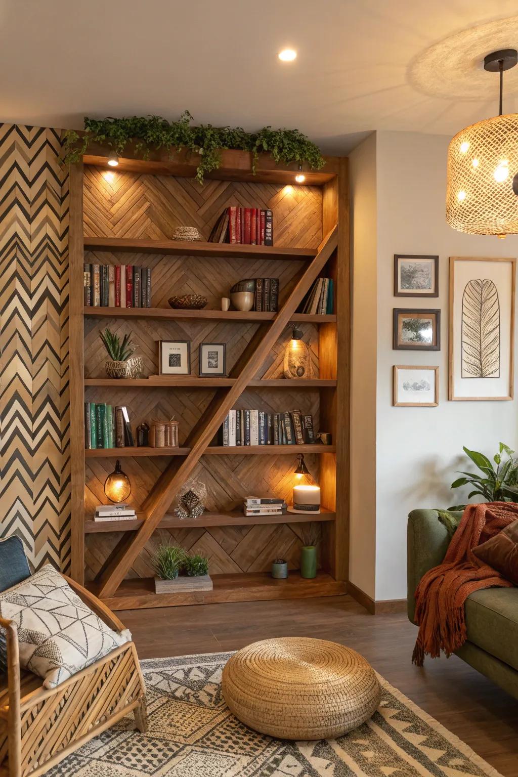 Turn your books into art with creative shelving layouts that catch the eye. 🎨 #CreativeShelving #DecorInspiration