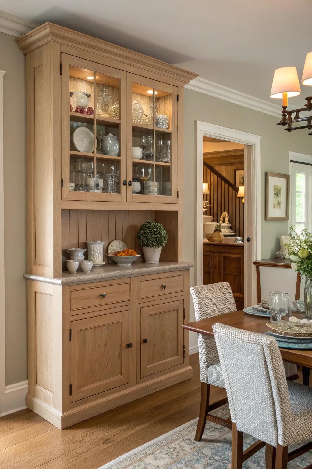 Enhance your dining space with a hutch that offers both style and convenience. #DiningRoomDesign #InteriorInspo