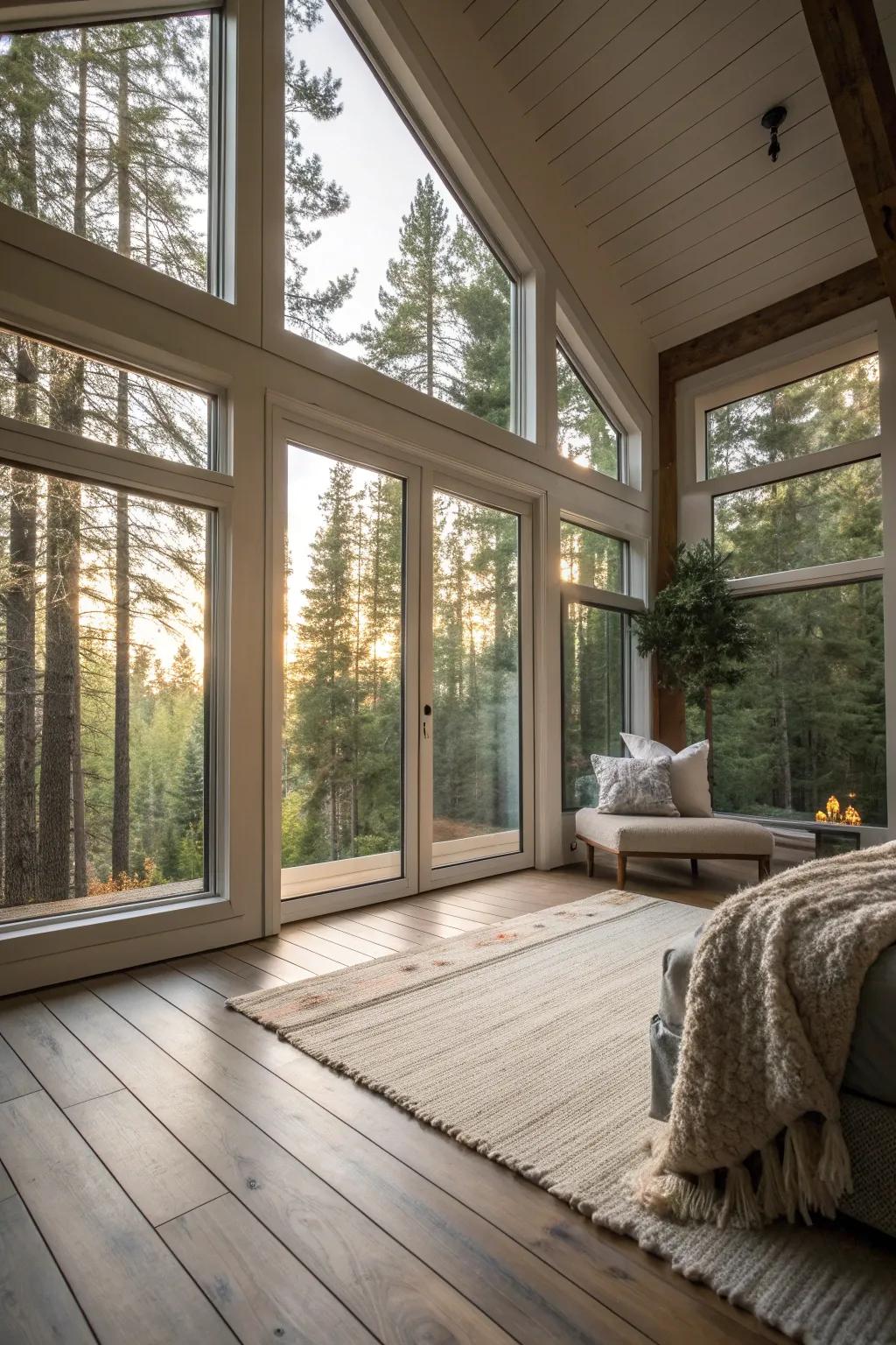 Bask in the natural beauty outside with stunning floor-to-ceiling windows that bring the view to you. #NatureLovers #DesignInspiration