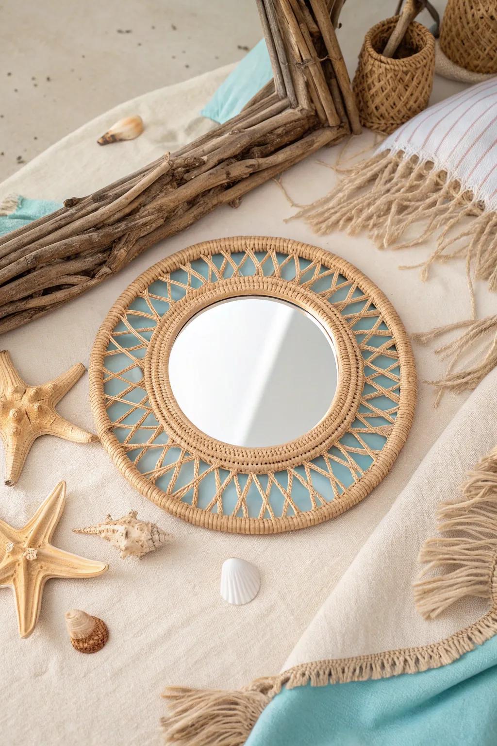 Embrace the boho spirit with rattan-framed mirrors that bring nature indoors. 🌿