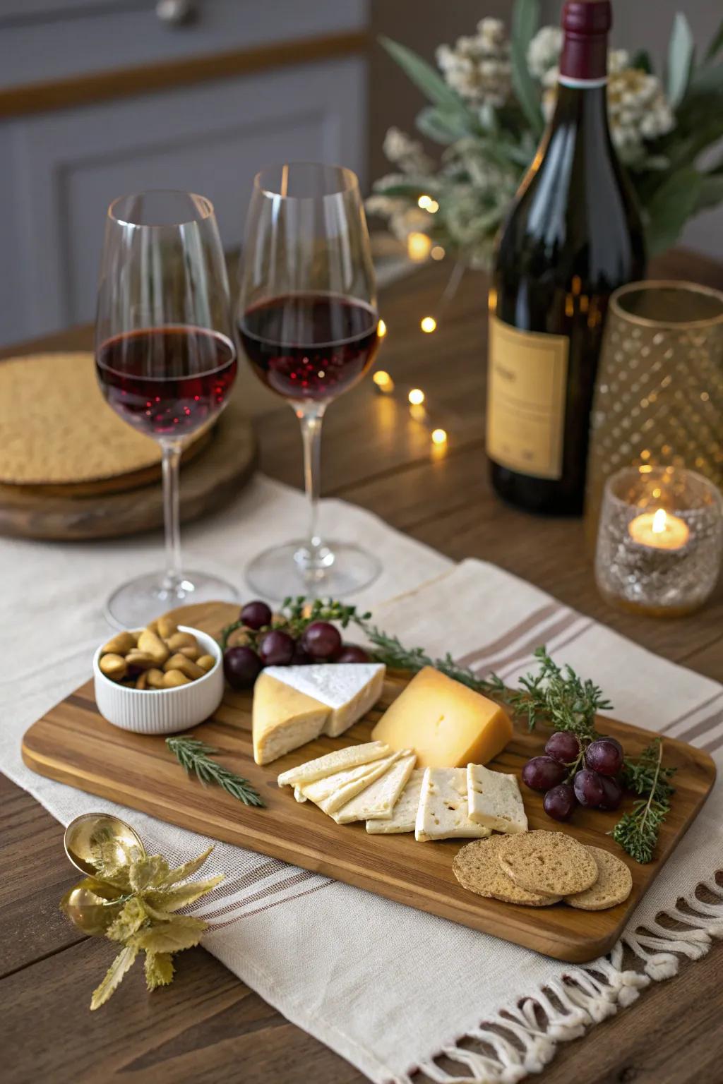 Create a sophisticated wine tasting experience with carefully selected wines and cheeses. 🍷🧀 #WineTasting #HomeDate