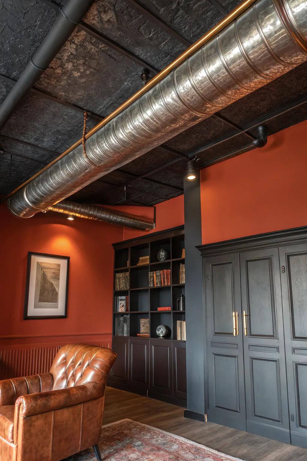 Colorful ducts add a splash of personality to your home, turning function into art. #ColorPop #InteriorArt #DuctworkDesign