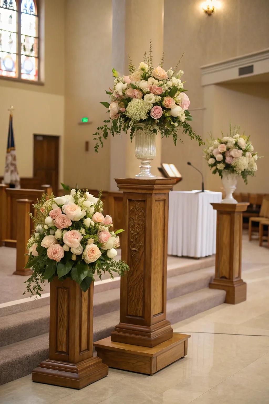 Elevate your floral displays with pedestal arrangements for maximum impact. 🌸 #PedestalFloral #ChurchDecor
