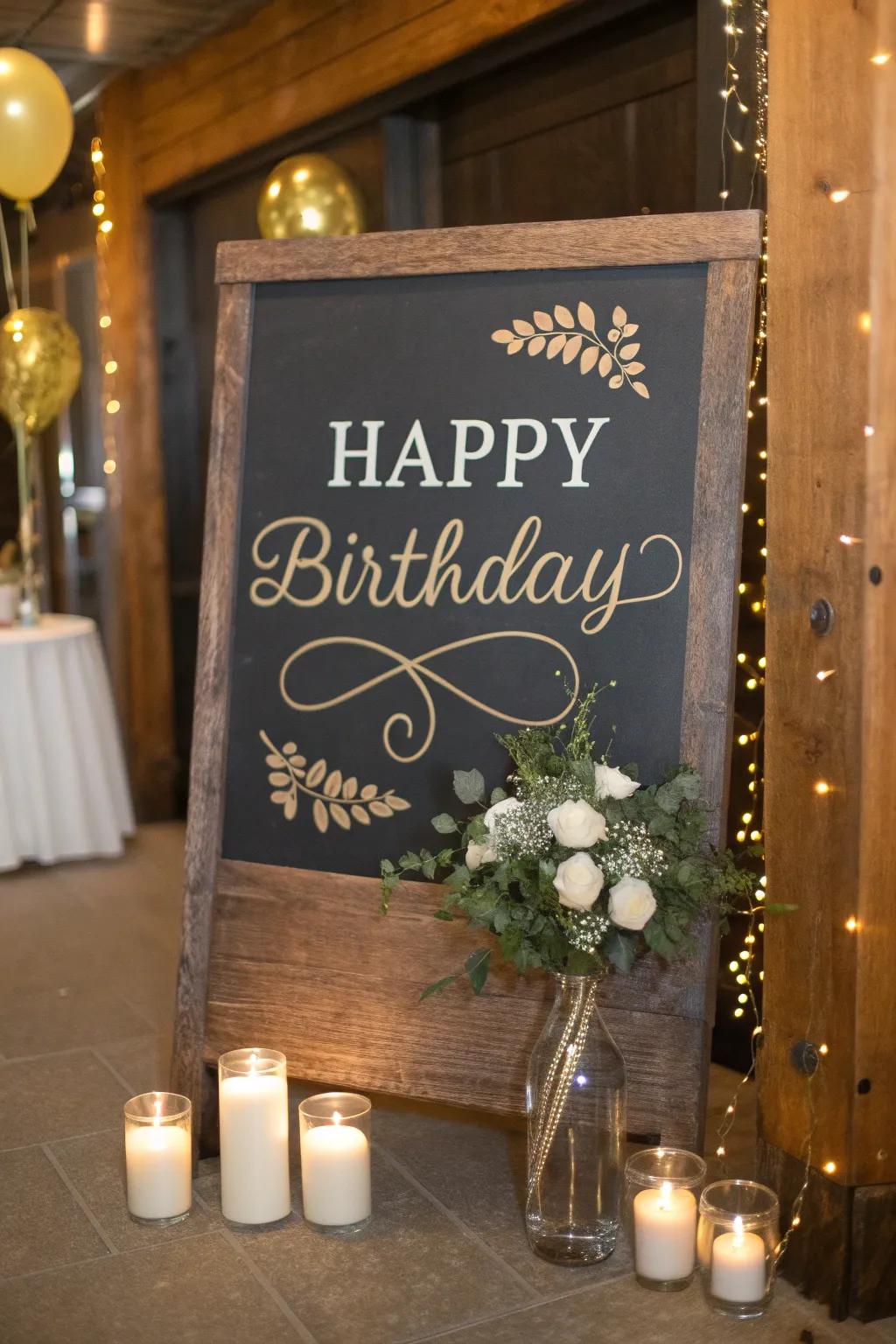 🖌️ Embrace rustic charm with chalkboard signs that offer a classic yet contemporary touch to your birthday setup. #RusticDecor #ChalkboardStyle