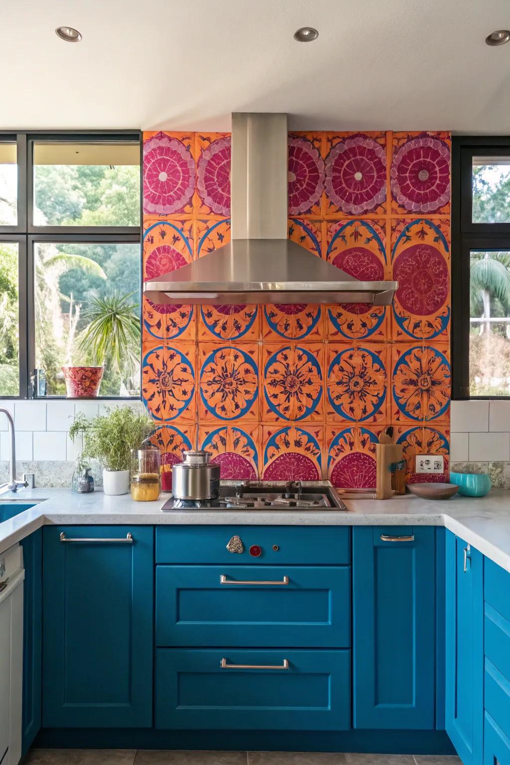 Make a statement with a bold and colorful backsplash that brightens your kitchen. 💖🎨 #ColorSplash #InteriorDesign