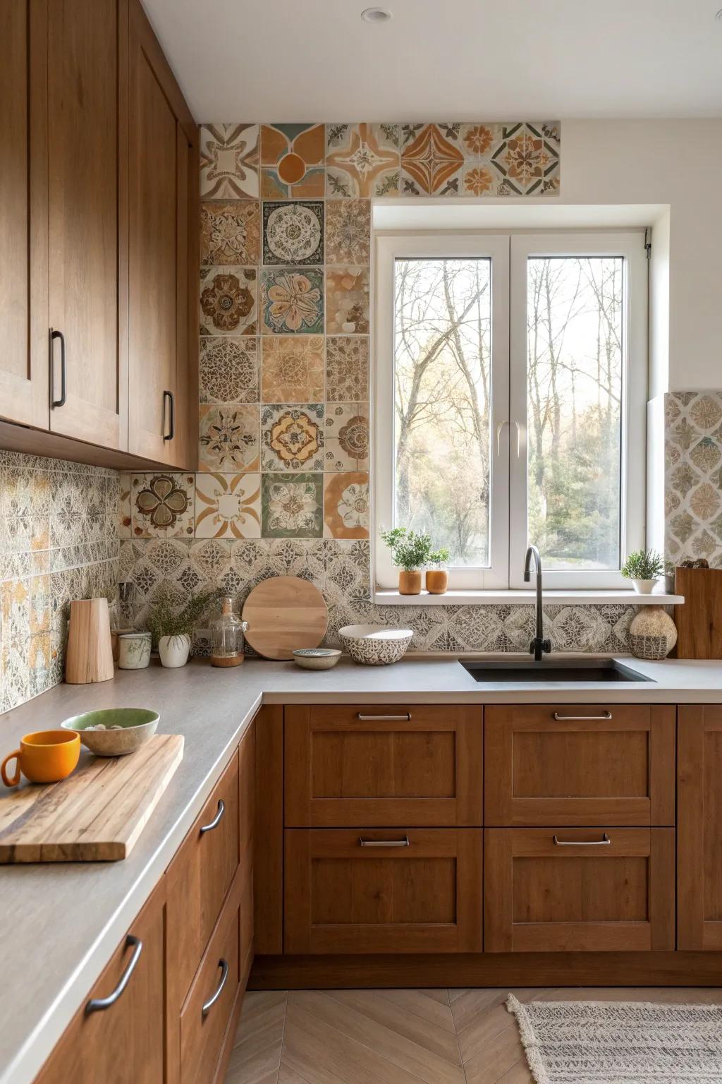 Add a splash of personality to your kitchen with a bold mosaic backsplash. 🎨 #ColorfulKitchen #DecorInspiration