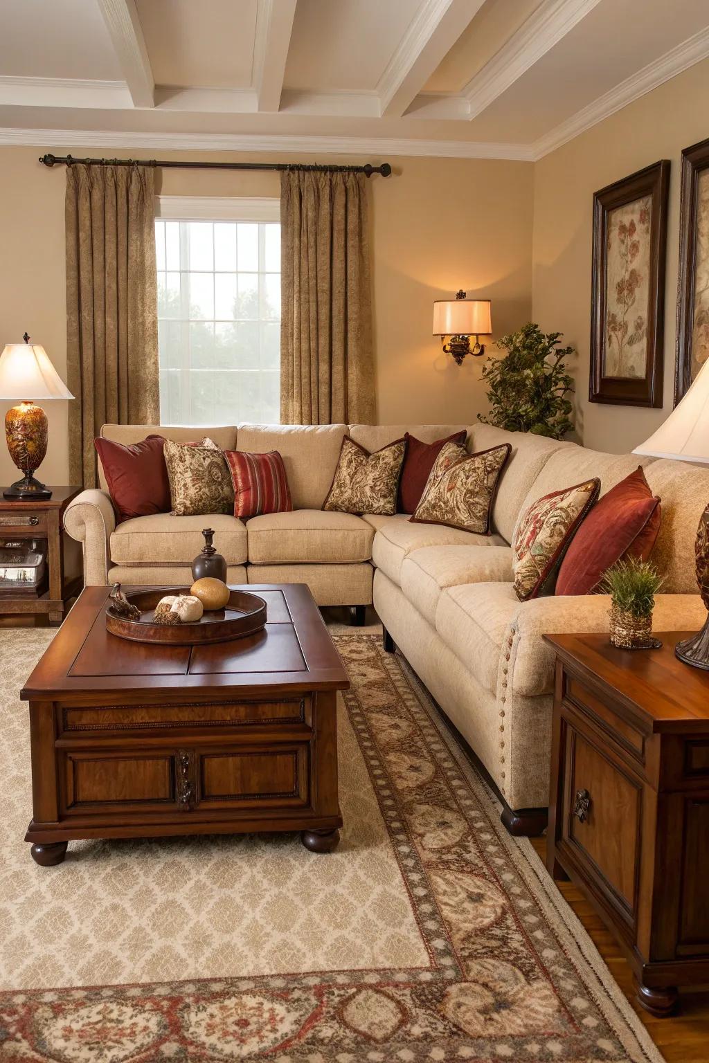 Create a balanced space with symmetrical sectional arrangements. ✨ #InteriorHarmony #DesignBalance