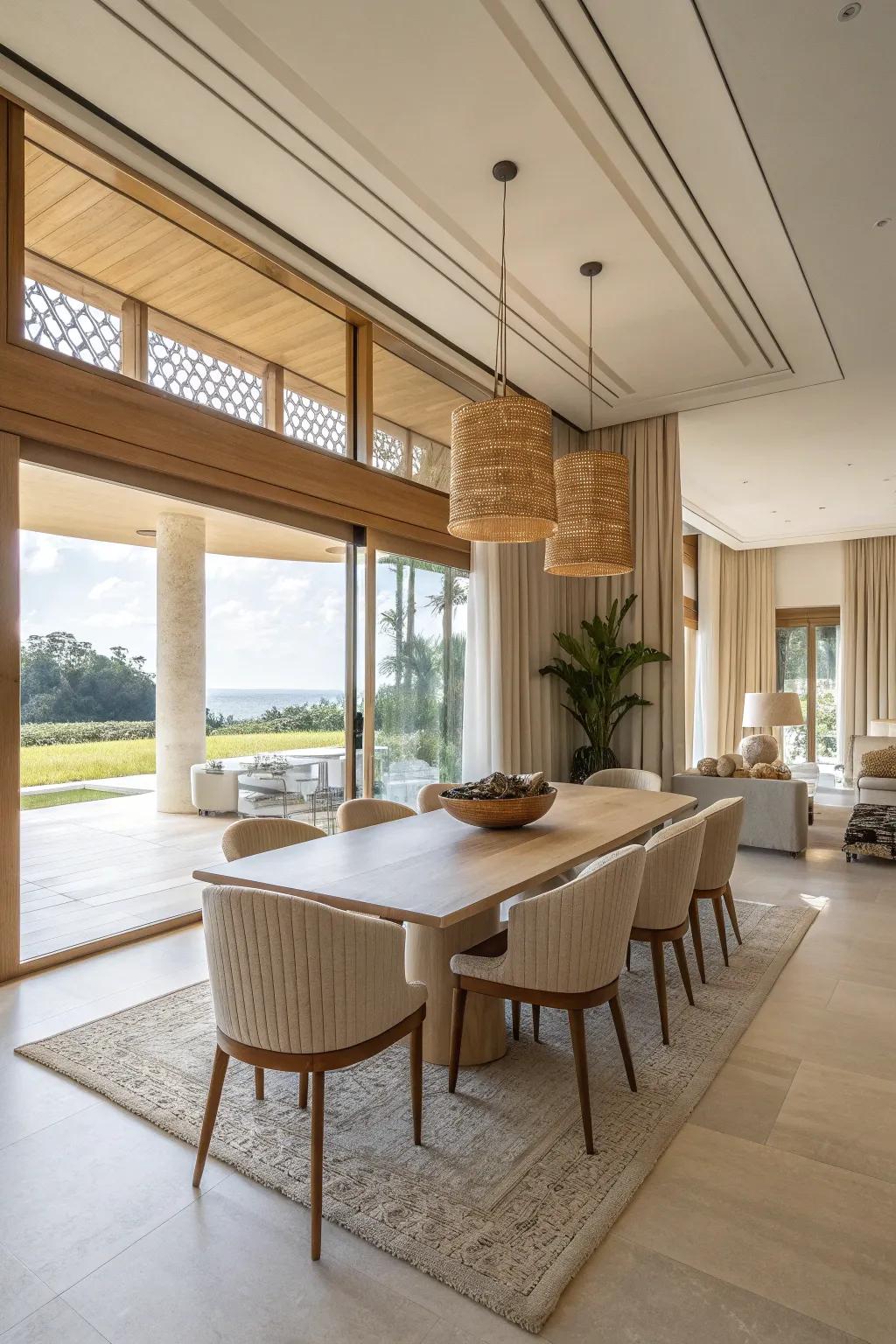 Create an open, airy dining space that invites light and comfort. ☀️ #OpenSpaces #DiningRoomDesign #LuxuryLiving
