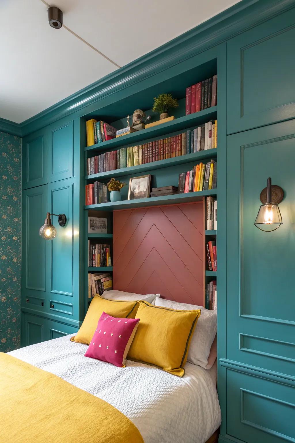 A recessed book nook turns your bedroom into a cozy reading haven.
