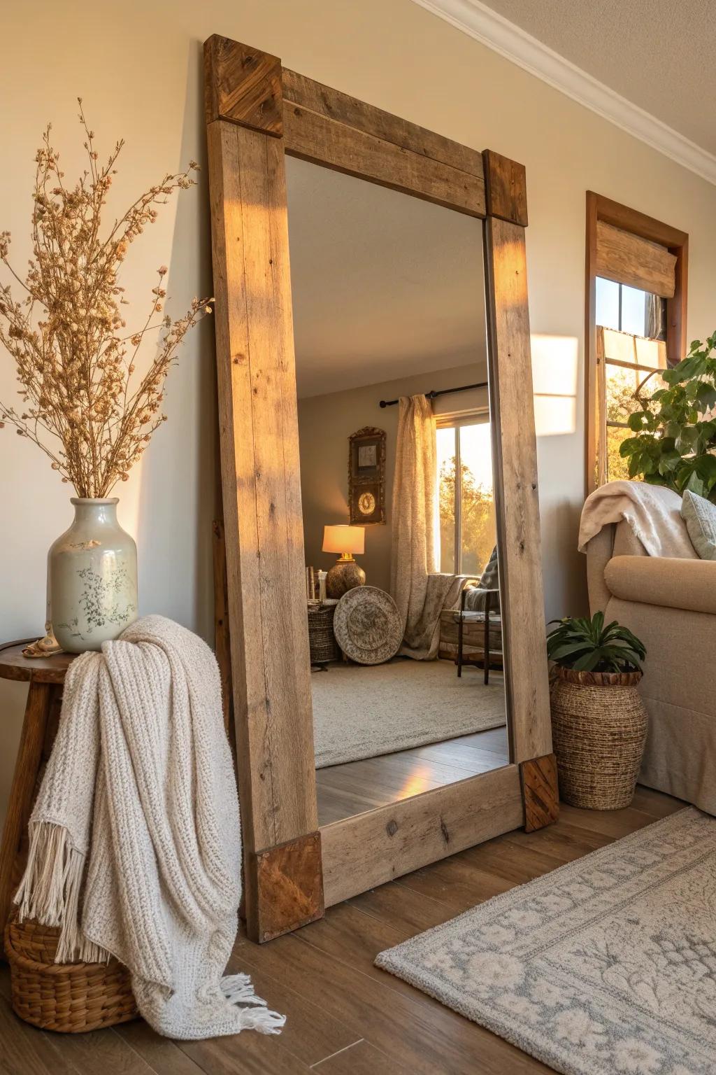Celebrate sustainability and style with a mirror crafted from reclaimed wood. 🌿🪞 #EcoChic #RusticDecor