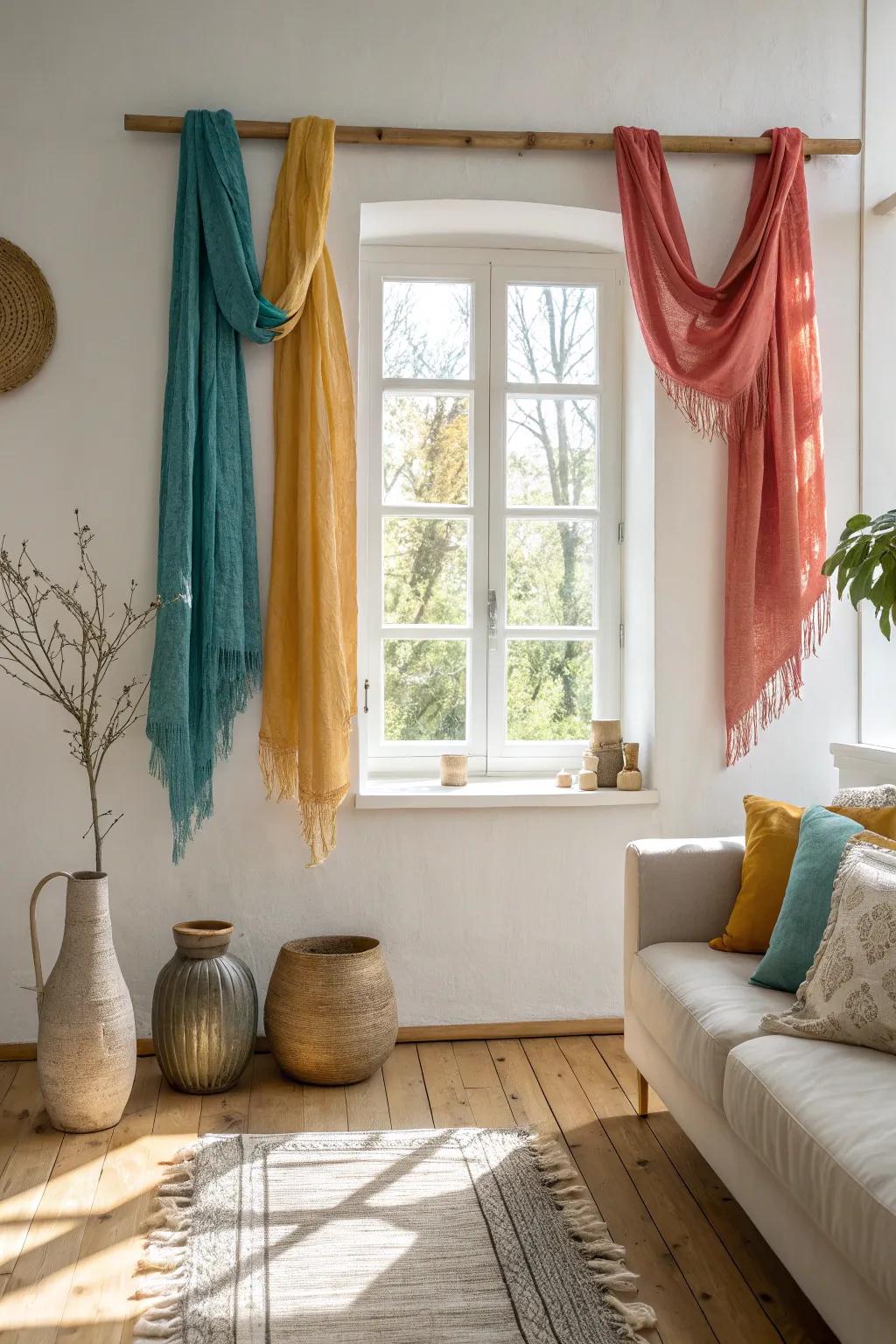 Turn your scarf collection into a vibrant window display. 🎨 #ColorfulDecor #CreativeSpaces