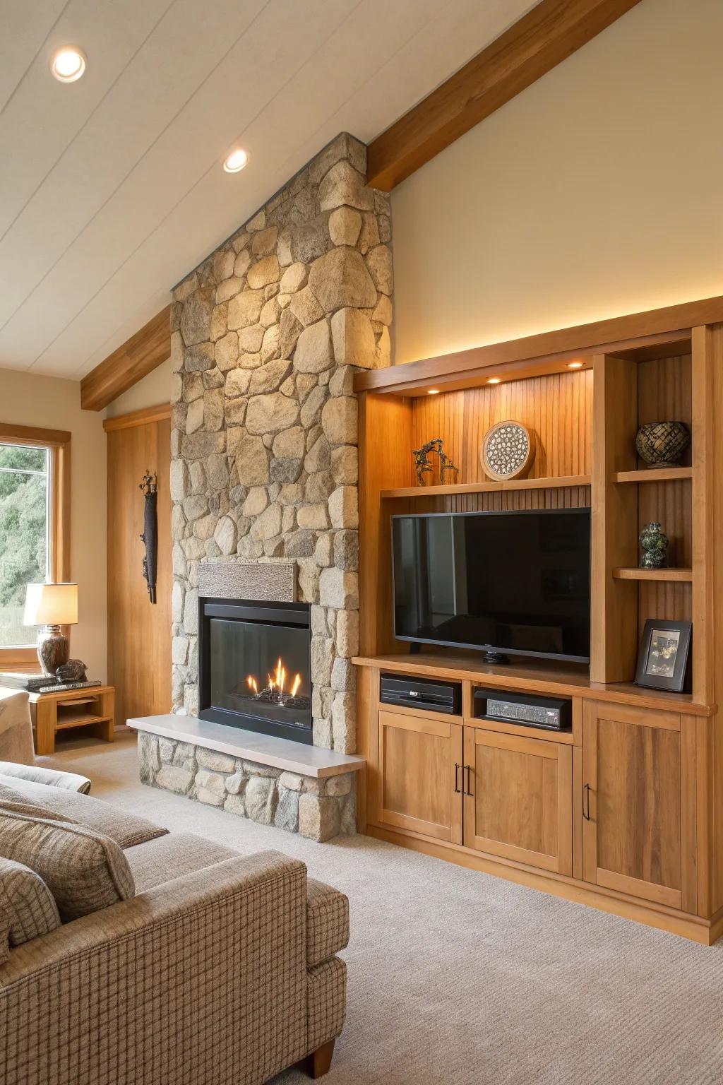 An integrated media wall offers a sleek and organized solution for your TV and fireplace.